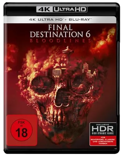 Vorbestellung: Final Destination: Bloodlines - 4K Ultra HD + Blu-ray - Filme, erleben Sie den Nervenkitzel in atemberaubender 4K Ultra HD-Qualität, Veröffentlichung am 14.08.2025, FSK ab 18, inkl. Deutsch und Englisch.