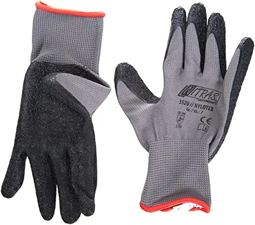 NITRAS Nylotex 3520 Nylon-Latexhandschuhe Arbeitshandschuhe 12 PAAR, Grau/Schwarz, 7/M