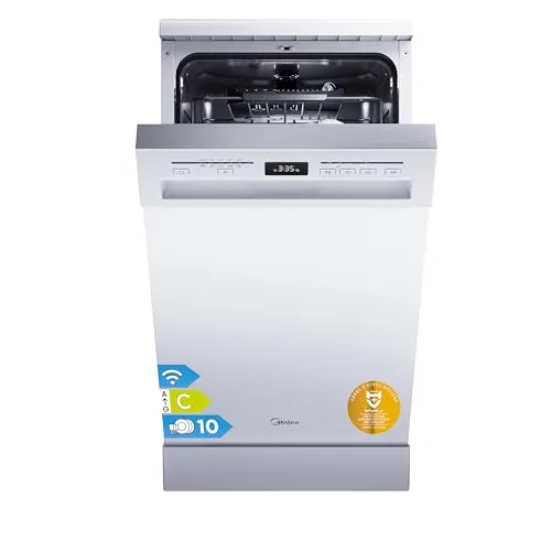 Midea SF 5.45NW10C Geschirrspüler 45cm - Freistehende Spülmaschine für 10 Maßgedecke mit WIFI und 7 Programmen. Genießen Sie hygienische Sauberkeit und flexible Bedienung per App.