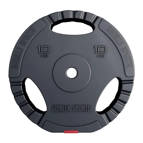 GORILLA SPORTS® Hantelscheiben 10kg - Tri-Grip, Kunststoff, 30/31mm - Vielseitige Hantelscheiben für effektives Krafttraining. Ergonomischer Griff und bodenschonende Kunststoffummantelung sorgen für komfortables Training. Ideal für Lang- und Kurzhantelübungen!