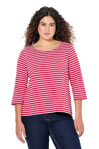 Ulla Popken Ringelshirt Classic Fit 3/4-Arm - Stylisches Ringelshirt im Classic Fit aus weichem Jersey mit Rundhalsausschnitt und 3/4-Ärmeln. Ideal für jeden Anlass, Größenangepasste Länge von ca. 62-74 cm.