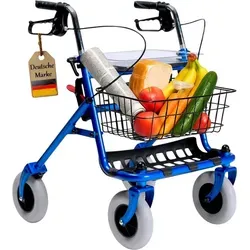FabaCare Rollator 286i - Faltbarer Gehwagen in Blau - Premium Rollator mit pannensicheren Rädern und individuell einstellbaren Schiebergriffen (78-99 cm). Ideal für drinnen und draußen, inkl. umfangreichem Zubehör wie Einkaufskorb und Sitz.