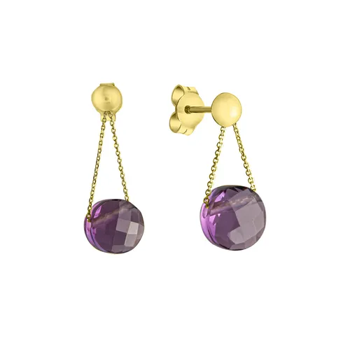 Celesta Gold Ohrringe mit Amethyst Stein - Hochwertige 375 Gelb Gold Ohrringe mit lila Amethyst, ideal für Damen. Sie bestechen durch ihren eleganten Hängeohrring-Stil und kommen in einem stilvollen Geschenketui.