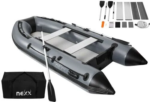 NEXX 330 Schlauchboot mit Luftboden - Ideal für Karpfen- und Wallerangeln - Schlauchboote für bis zu 5 Personen, ausgestattet mit Luftboden, 2 Paddeln und Fußpumpe. Maximale Belastbarkeit von 550 kg für sicheres Angeln.