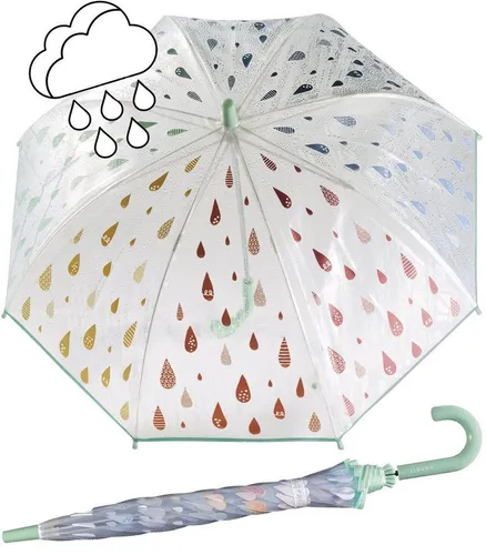Esprit Stockregenschirm - Transparenter Glockenschirm für Kinder, bunte Tropfen bei Regen, leicht und sicher mit 73 cm Durchmesser