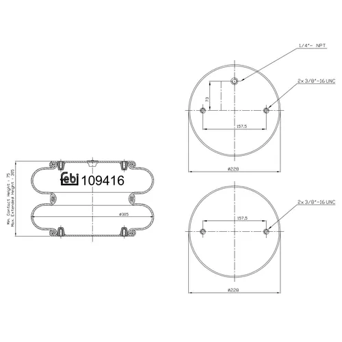 Federbalg für Luftfederung FEBI BILSTEIN 109416 - Fahrwerksteile mit Außendurchmesser 226 mm und hoher Belastbarkeit, ideal für eine zuverlässige Luftfederung im Fahrzeug.