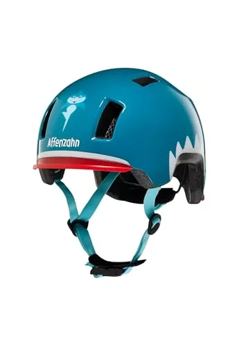 Affenzahn Fahrradhelm Hai - Petrol für Kinder - Robuster Fahrradhelm für Jungen und Mädchen, mit individuell verstellbarem Drehrad für sicheren Sitz und integrierten Rücklicht für optimale Sichtbarkeit.