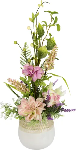 Kunstblume Gesteck aus Hortensien und Dahlien, I.GE.A. 47 cm rosa - Künstliche Pflanzen, stilvolles Gesteck aus hochwertigen Polyesterblumen, perfekt für die Dekoration von Innen- und Außenbereichen.