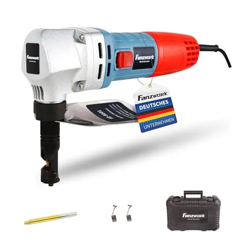 FANZWORK Knabber Blechknabber 600W mit Koffer - Knabber: Leistungsstarker 600W Blechschneider mit flexiblem 360° Kopf für präzise Schnitte, ideal für Stahl bis 1,6 mm. Lieferung inklusive Koffer und Zubehör.