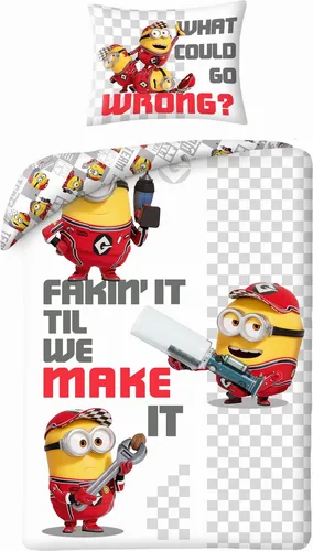 HALANTEX Minions Bettwäsche Set 140x200 cm - Bettbezüge Set für Kinder mit beliebten Minions-Motiven, hergestellt aus 100% Mikrofaser. Weich und pflegeleicht, ideal für einen gemütlichen Schlafplatz. Maschinenwaschbar und bügelbar bis 150 °C.