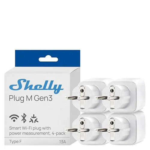 Shelly Plug M Gen3 Weiß - WLAN & Matter Smarte Steckdose mit Leistungsmessung - Smarte Steckdose für bis zu 13A (3000W) zur einfachen Steuerung von Geräten. Integrierte Leistungsmessung für effizientes Energiemanagement und einfache Installation über WLAN. Kompatibel mit Alexa, Google Home und Apple HomeKit.
