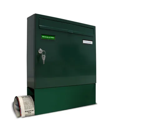 AL Briefkastensysteme Wandbriefkasten 1 Fach Basic A4 Moos Grün - Wetterfester Wandbriefkasten in RAL 6005, ideal für privaten und gewerblichen Gebrauch. Mit abschließbarer Tür und zwei Namensschildern für individuelle Gestaltung.