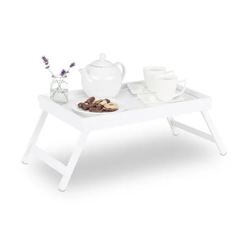 Betttablett aus Bambus Weiß – Frühstückstablett mit Beinen - Praktisches und leichtes Frühstückstablett aus Bambus, ideal für den Einsatz im Bett oder auf dem Sofa. Maße: 64 x 31 x 22,5 cm, mit stabilen Beinen für optimalen Komfort.