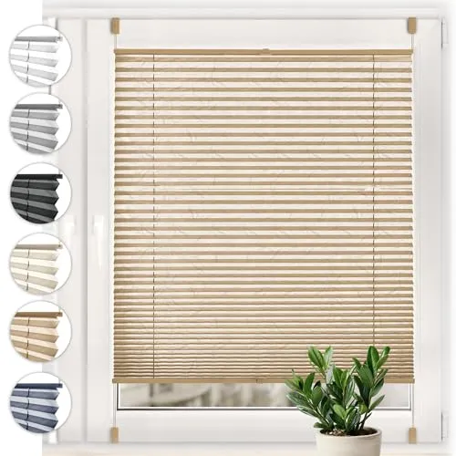 Sonello Plissee Crush Klemmfix ohne Bohren 45cm x 100cm Cappuccino Faltrollo Plisseerollo Jalousie für Tür & Fenster Blickdicht Sichtschutz Sonnenschutz Fertifplissee Rollo
