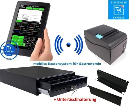 10" GASTRO Mobile Kasse: Bondrucker Kellner-Terminal Kassensoftware Geldlade