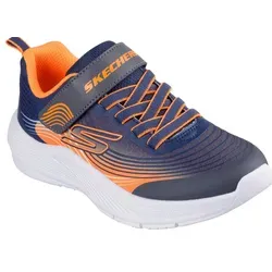 SKECHERS MICROSPEC ADVANCE Kinder Sneaker, Gr. 34, blau-orange - Sportliche Kinder Sneaker von Skechers aus Lederimitat und Textil, mit waschbarem Obermaterial und innovativer Air-Cooled Goga Mat Dämpfung für optimalen Komfort.