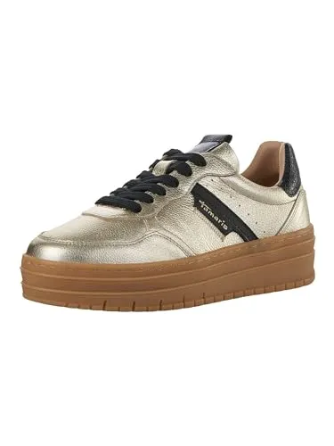 Tamaris Damen Sneaker Wechselfußbett - LightGold Combined, EU 41 - Damen-Sneaker mit Materialmix aus Leder und Synthetik, COMFORT-Lining für optimalen Tragekomfort und herausnehmbarem Fußbett für individuelle Anpassung.