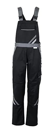 Planam Highline Damen Latzhose schwarz/schiefer/zink Gr. 36 - Damen Hosen, strapazierfähige und modische Latzhose aus 65% Polyester und 35% Baumwolle, ideal für Arbeit und Freizeit.