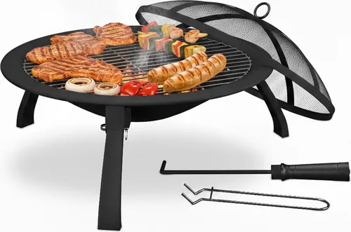 relaxdays Feuerschale mit Grillrost - Grill und Feuerschale in einem, ideal für gemütliche Abende im Garten. Mit Funkenschutzgitter und klappbaren Beinen für einfache Handhabung und sicheren Einsatz.