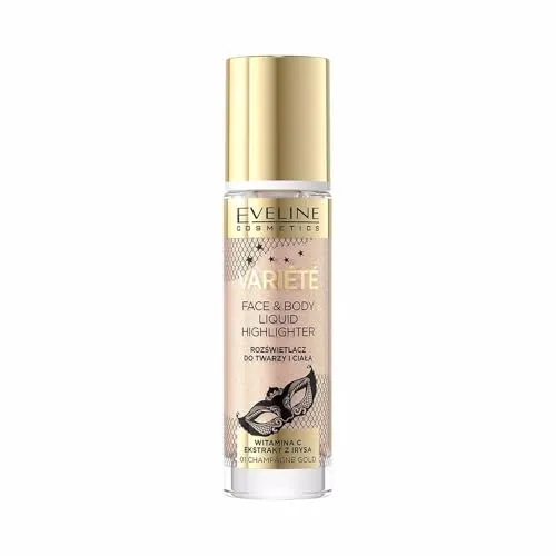 Eveline Cosmetics Variete Flüssiger Highlighter für Gesicht & Körper - Nr. 02 Rose Gold, Universelle Formel mit Vitamin C & Iris-Extrakt, Vegan, 30 ml
