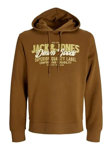 Jack & Jones JJELOGO SWEAT HOOD - Stylisches Kapuzensweatshirt in Braun - Herren-Sweatshirt mit modernem Print, aus pflegeleichter Sweatware, ideal für lässige Outfits und den Alltag.