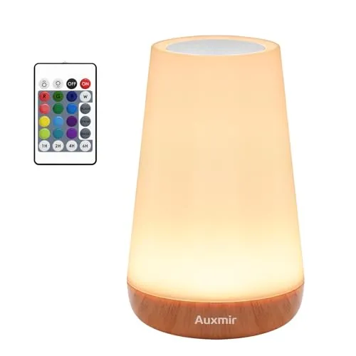 Auxmir Nachttischlampe 5 Modi RGB Farbwechsel, Nachtlicht Kinder USB Aufladbar Fernbedienung, LED Lampe Tischlampe Kabellos Touch Dimmbar mit Timing Funktion, Stilllicht Baby für Deko Schlafzimmer