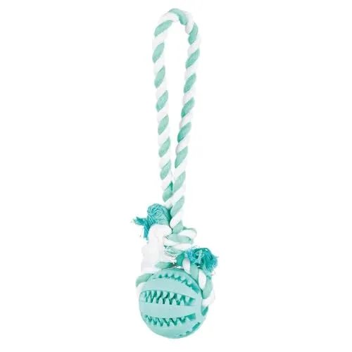 TRIXIE Denta Fun Ball am Tau - praktisches Hundespielzeug mit Minzgeschmack - ø 7/24 cm, Zahnpflege-Zubehör für Hunde - 3299