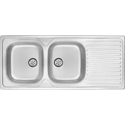 Design Techno Satyna 2K B/O 1165X500X130, 2" + Trimmer - Spülen: Hochwertiger 2-Kammer-Edelstahlspülbecken mit Ablauffläche, ideal für moderne Küchen und langlebig dank 24 Monaten Garantie.