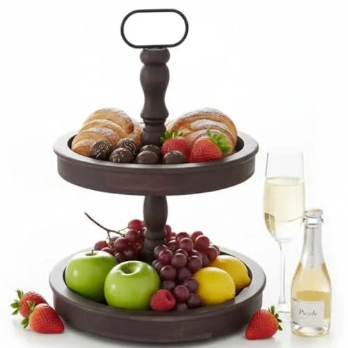 Mucola 2-stöckige Etagere aus Holz - Elegante Vintage Etagere aus massivem Holz, ideal zum stilvollen Servieren von Kuchen. Pflegeleicht und im rustikalen Shabby-Chic-Design, perfekt für festliche Anlässe.