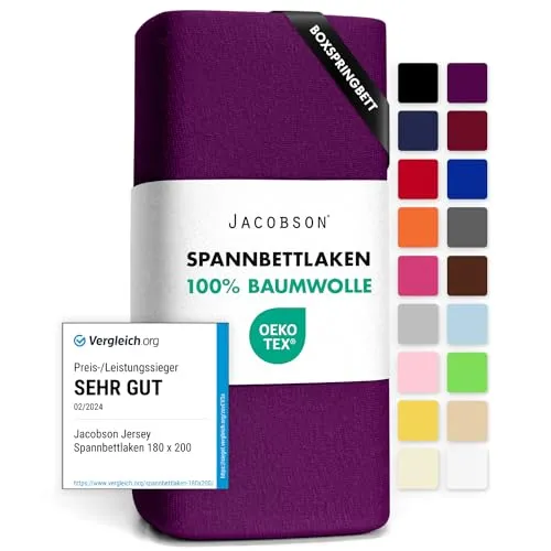 Jacobson Jersey Spannbettlaken Spannbetttuch Baumwolle Bettlaken (180x200-200x220 cm, Royal Lila)