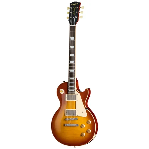 Epiphone 1959 Les Paul Standard Reissue Golden Poppy Burst E-Gitarre - Authentisches Reissue der legendären 1959 Les Paul Standard mit hochwertigem Mahagoni-Korpus und AAA-Ahorn-Decke. Zwei Gibson Custombucker für den klassischen Les-Paul-Sound. Inklusive Hardshell Case für sicheren Transport.