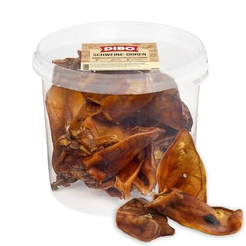DIBO Schweine-Ohren - gesunder, natürlicher Kau-Snack für Hunde, 100% natürlich, schonend getrocknet, 600g Klarsichteimer