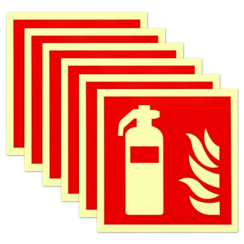 Stück Schild Feuerlöscher 15 x 15 cm PVC Nachleuchtend Selbstklebende Brandschutzschild Feuerlöscher Aufkleber Sicherheitsmarkierung Brandschutzzeichen Nach ISO für Haus Büro Baustelle und Auto 6