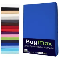 Buymax Spannbettlaken Buymax Jersey aus 100% Baumwolle, Jersey, Gummizug: Rundumgummi, (1 Stück), Pflegeleicht und Atmungsaktiv in Verschiedenen Farben und Größen blau 90 cm x 200 cm