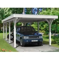 Skan Holz Carport Spessart 355 cm x 846 cm - Stabil & Wetterfest - Carport aus lasiertem Leimholz in Weiß mit 8 stabilen Pfosten, 220 cm Einfahrtshöhe und langlebiger Dachkonstruktion für optimalen Wetterschutz.