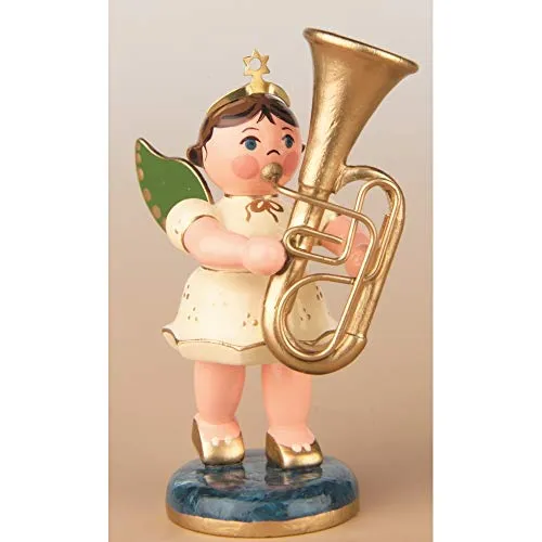 Hubrig Volkskunst Engel mit Tuba - 6,5cm / Weihnachtsengel - Original Erzgebirge Engel