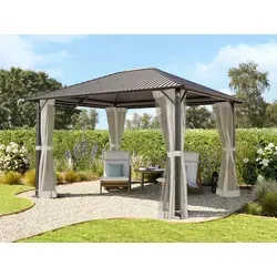 TOOLPORT Moonlight 3x3,65 m Hardtop-Gartenpavillon - Pavillons: Robuster Gartenpavillon mit wasserdichtem Hardtop-Dach, 4 Seitenteilen und Moskitonetzen für ganzjährigen Komfort im Garten.