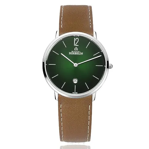 Michel Herbelin Herrenuhr City 38,7mm Edelstahl grün Lederarmband