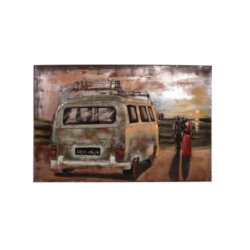 3D Metallbild Bulli mit Pärchen - Harms Import & Vertriebs GmbH & Co. KG - Sonstige Wanddekoration, handgefertigtes Kunstwerk aus hochwertigem Stahl mit nostalgischem Vintagemotiv für ein charmantes Wohnambiente.