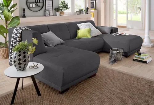 Home affaire Wohnlandschaft Langeland U-Form, incl. 2 Zierkissen, Recamiere wahlweise links oder rechts