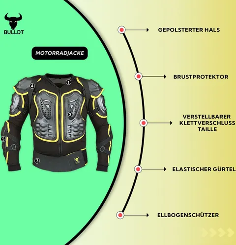BULLDT Protektorenjacke Titan für Damen & Herren - Schutzjacke für Motorrad, Motocross und mehr. Atmungsaktive 2in1 Jacke mit abnehmbarem Rückenprotektor für optimalen Schutz und Komfort.