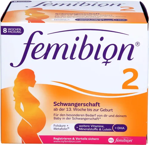 FEMIBION NATAL 2 Schwangerschaft - 56 Tabletten & 56 Kapseln - Vitamine & Mineralien für werdende Mütter, unterstützt das allgemeine Wohlbefinden mit Folsäure und wichtigen Vitaminen für die Schwangerschaft.