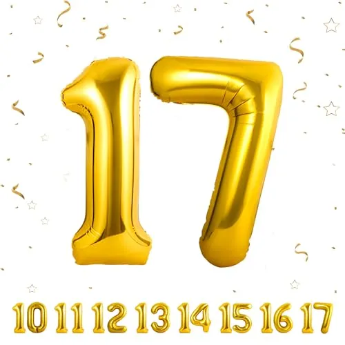 Geburtstag zahlen luftballon 17 jahre | Folienballon Gold- Folienballon in 40"-101cm Geburtstagsdeko - Ballon Zahl Deko zum Geburtstag fliegt mit Helium für Mädchen Junge 17.Geburtstags