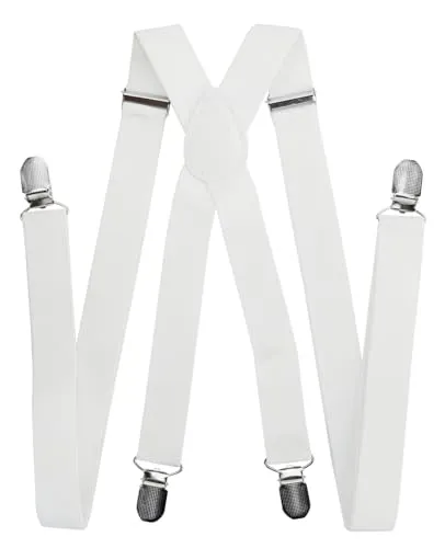 axy Hosenträger für Herren breit 2,5 cm in X-Form mit 4 Hosenträger Clips extra stark längenverstellbar 25mm (Weiß)