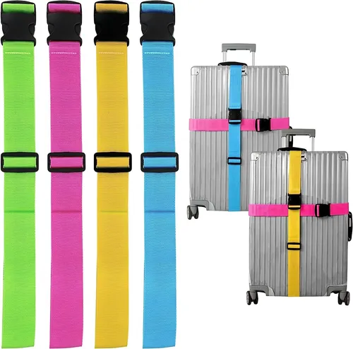 4er Kofferband Set bunt - Bunte Koffergurte für sicheres Reisen - Set mit 4 verstellbaren Koffergurten in leuchtenden Farben für einfache Identifizierung und zusätzliche Sicherheit beim Reisen. Ideal für jedes Gepäckmodell und perfekt für Familienausflüge!