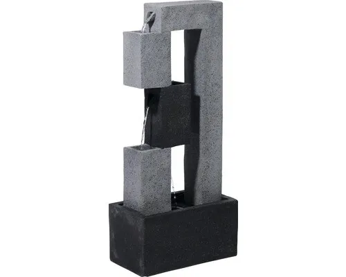 Design Gartenbrunnen mit LED – Kunststein grau, 40,5x21,5x90,5 cm - Spring- & Zierbrunnen mit integrierter LED-Beleuchtung für stimmungsvolle Abende im Garten, inkl. Schlauch für einfache Installation.