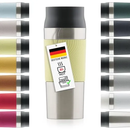 Blumtal Thermobecher 350 ml - Kaffeebecher to go aus Edelstahl - auslaufsicherer Isolierbecher kalt/heiß - Mug mit 360° Trinköffnung - Thermosbecher mit Quick-Press-Verschluss - Thermo Cup - Hellgelb