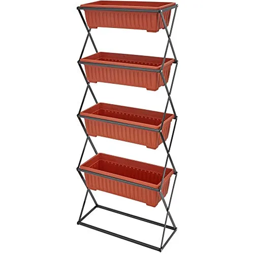 tectake® Vertical Gardening Beet mit 4 Blumenkästen - Garten-Zubehör für Balkon und Terrasse: Platzsparendes Hochbeet aus wetterfestem Stahl mit 4 pflegeleichten Blumenkästen aus Kunststoff – ideal für Urban Gardening und frische Kräuter!