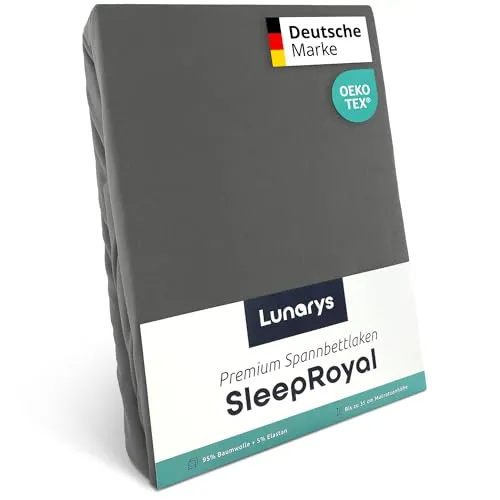 Lunarys® SleepRoyal Luxus Spannbettlaken 220x220 cm - Grau - Spannbetttuch für hohe Matratzen bis 35 cm, aus 250 g/m² Premium Jersey für höchsten Liegekomfort und Temperaturregulierung. OEKO-TEX zertifiziert, ideal für Allergiker.