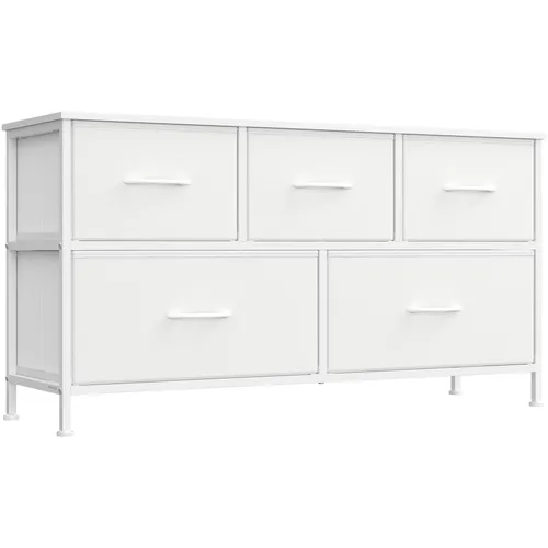 SONGMICS Kommode mit 5 Stoffschubladen – Stilvolle Aufbewahrungslösung - Moderne Kommode mit 5 Schubladen zur praktischen Aufbewahrung. Robuste Konstruktion aus Stahl und MDF, ideal für Flur, Wohn- und Schlafzimmer. Einfacher Aufbau und sichere Nutzung durch Kippschutz.